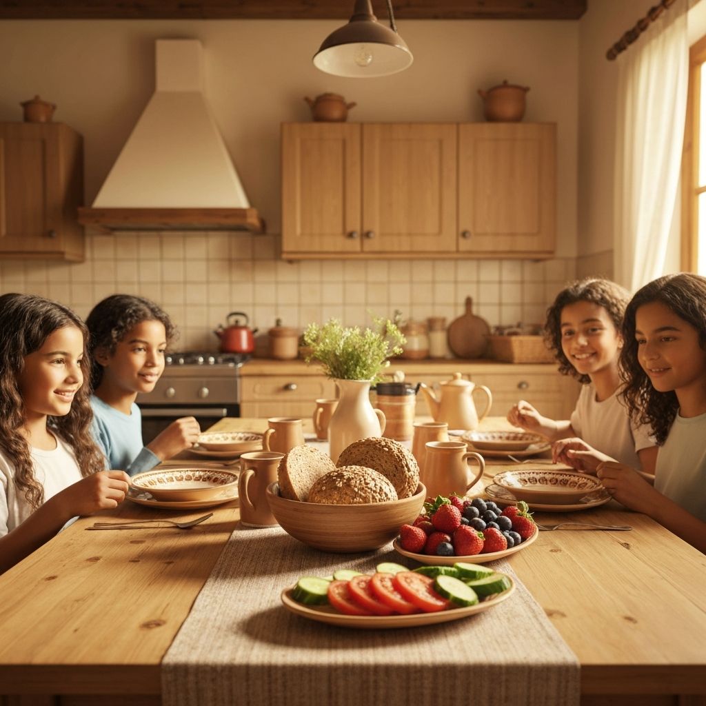 Семейна закуска с цял хлеб и овощи